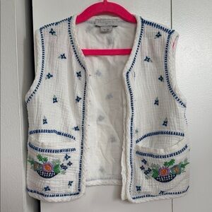 Stella McCartney Kids White and Blue Embroidered Vest